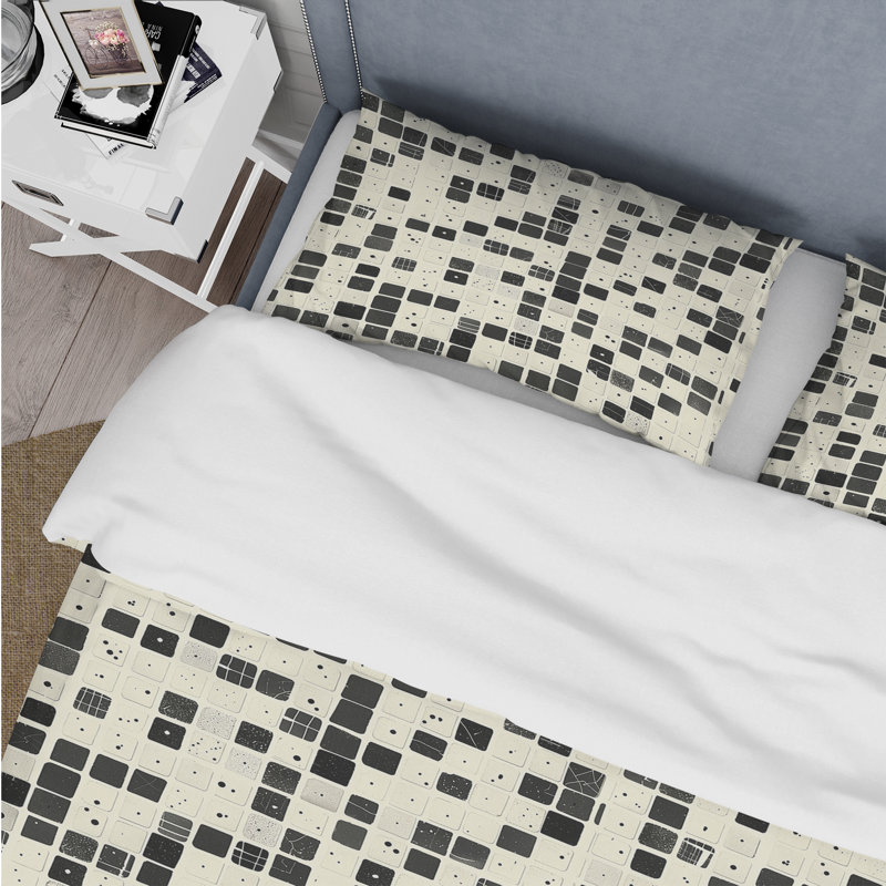 Ensemble de housse de couette noir gris Midcentury Mosaic Tiles I - Midcentury