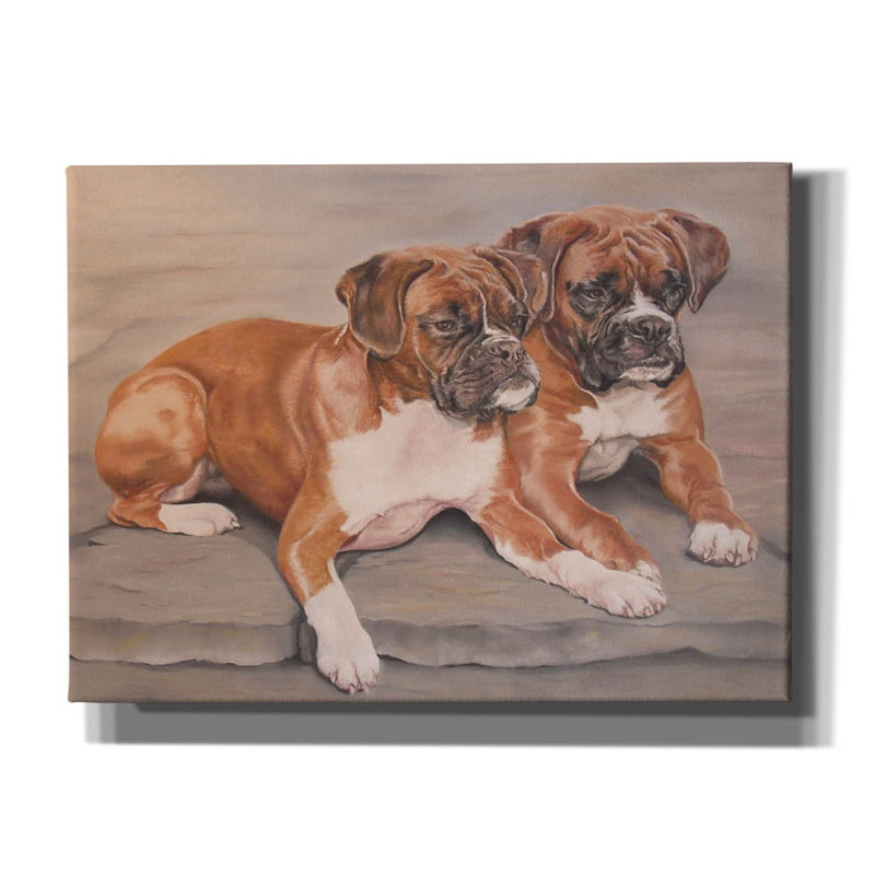 «Two Boxer Dogs» par Janet Pidoux, H 40 po x l 54 po x P 1,5 po