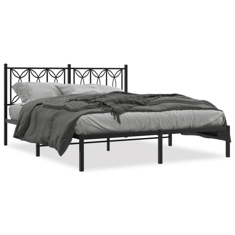 Base de lit en métal avec tête de lit Winston Porter 59,1 po x 78,7 po, Noir