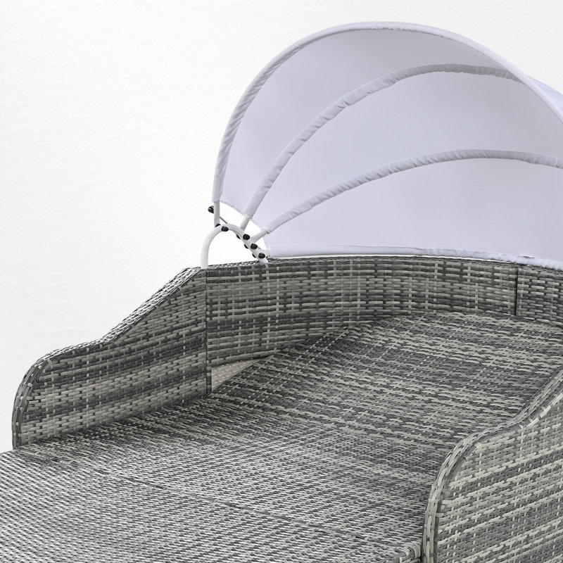 Lit de jour d'extérieur en osier avec coussins 79,9 po Freeport, Gris, Bleu