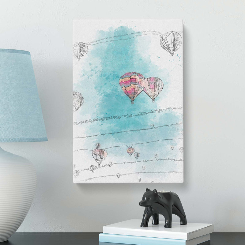 Hot Air Balloons on the Rise in Abstract - Wrapped Canvas Drawing - Wrapped Canvas, 60cm H x 40cm W x 3cm D