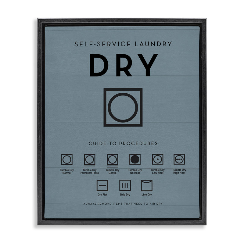 "Laundry Dryer Symbols", art mural encadré flottant, Cadre flottant noir de jais, H 21 po x l 17 po