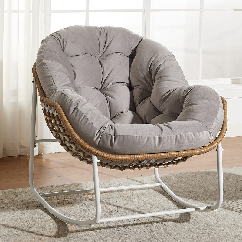 Chaise berçante d'extérieur rembourrée Serkan, Gris clair, Blanc
