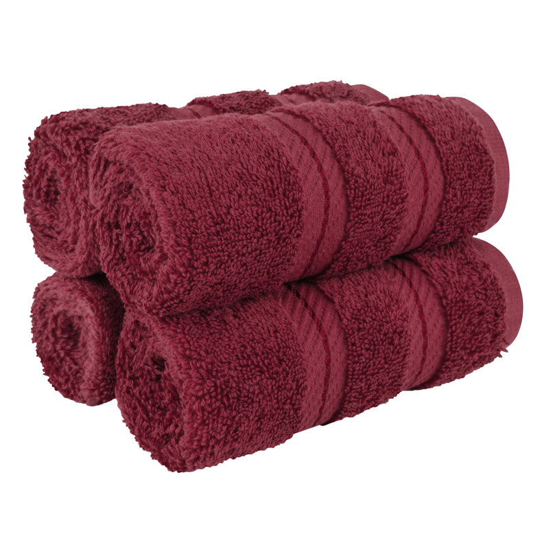 Darcelle 100% Cotton 4-Piece Turkish Washcloth Set, Burgundy Red
