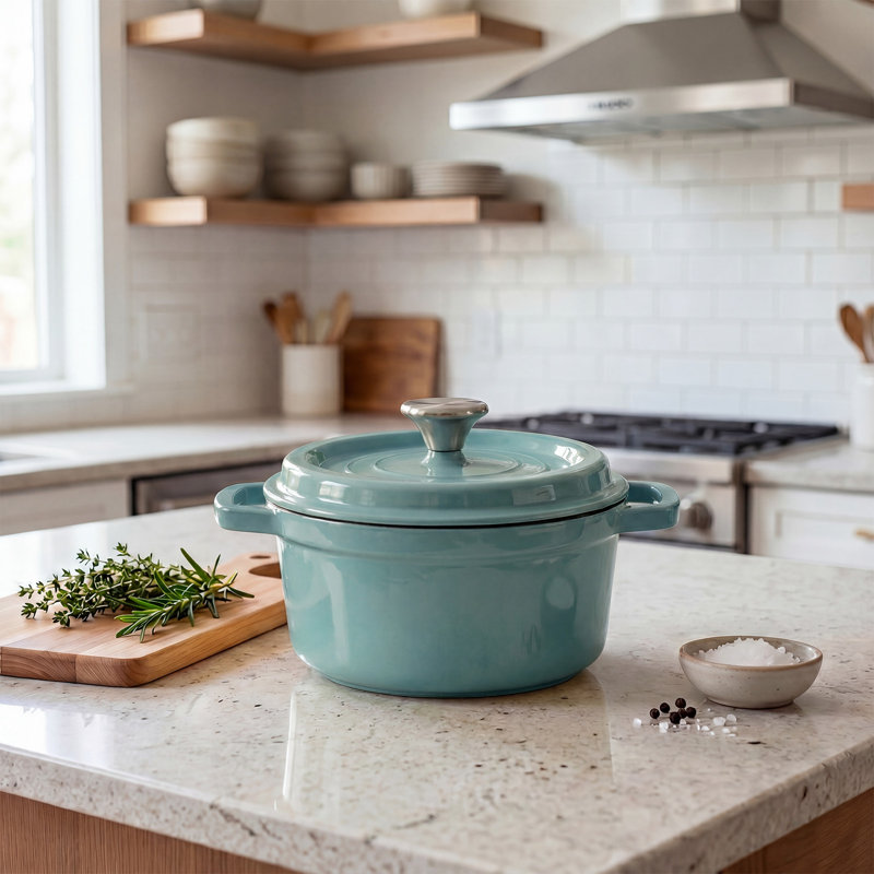 Living And Home 2L Cast Iron Stock Pot, 2 L, Light Green