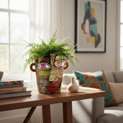 5.9"D x7.1"W x7.3"H Abstract Face Planter - Unique Head Pot for Indoor/Outdoor Plants, Home & Garden Art Decor (Classic)