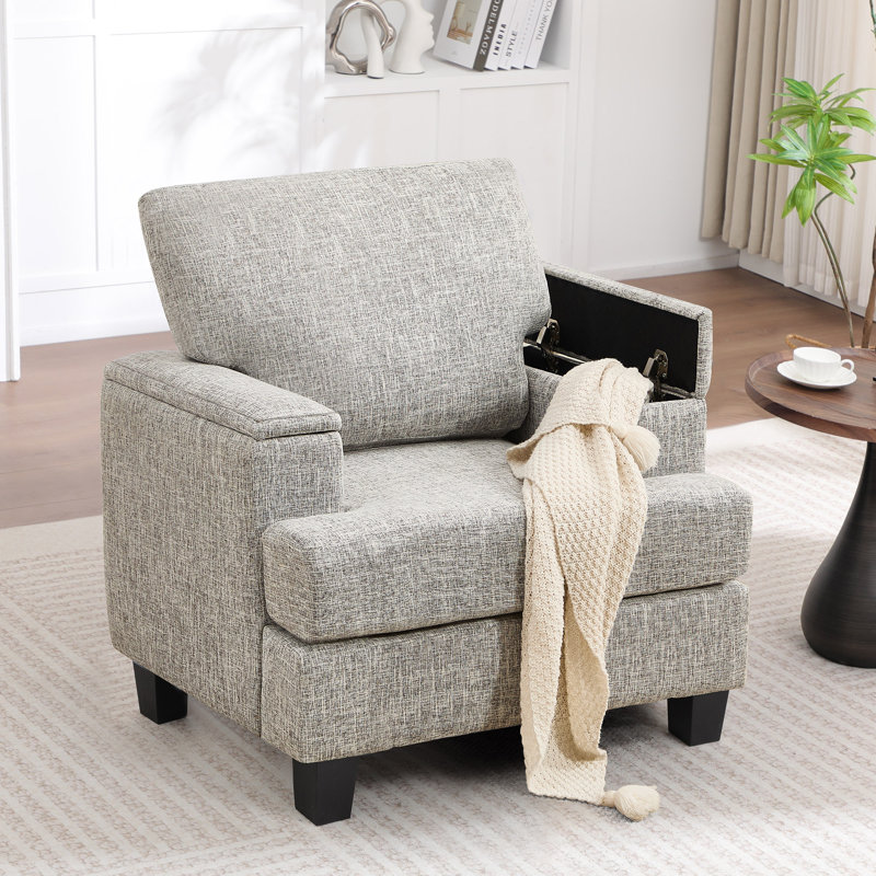 Fauteuil rembourré avec rangement intérieur pour accoudoirs, Gris clair