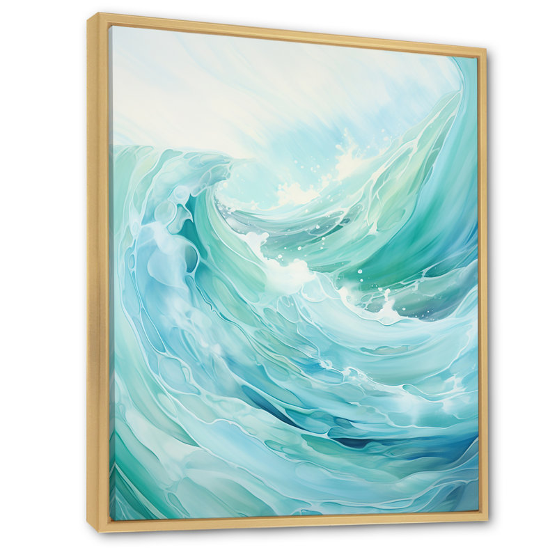 Tempête sarcelle et vague II sur toile, Cadre flottant naturel, H 32 po x l 24 po x P 1 po