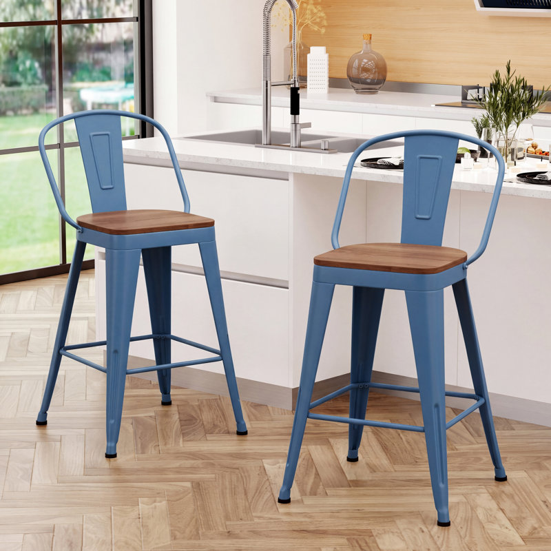 Tabourets de bar et de comptoir en métal à haut dossier, Navy, Tabouret de comptoir (siège d'une hauteur de 26 p