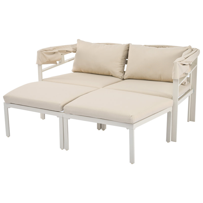 Miten 138cm Wide Patio Sofa with Cushions, Grey/Brown/Blue, Black