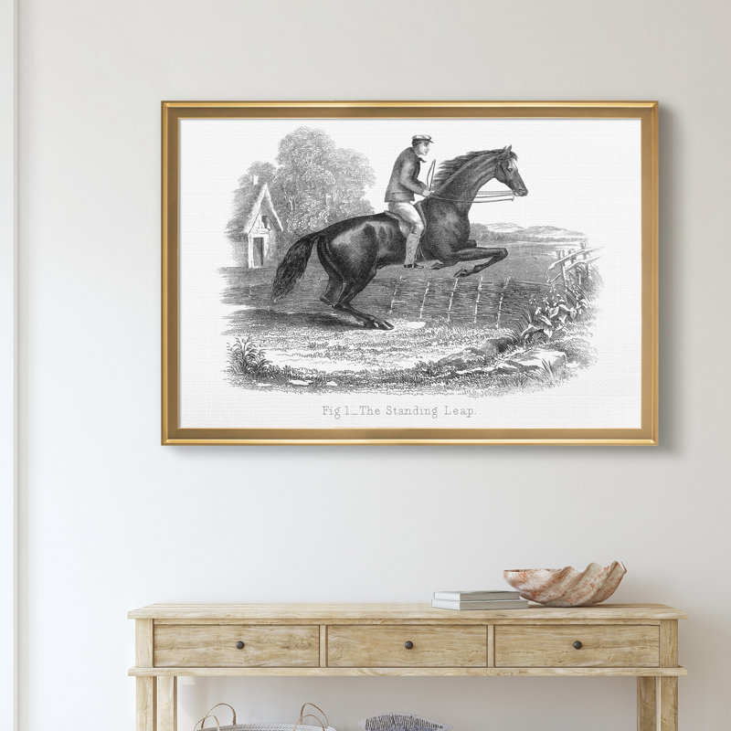 Le bond debout - impression sur toile tendue, H 22,5 po x l 30,5 po x P 1,5 po, Encadrement doré