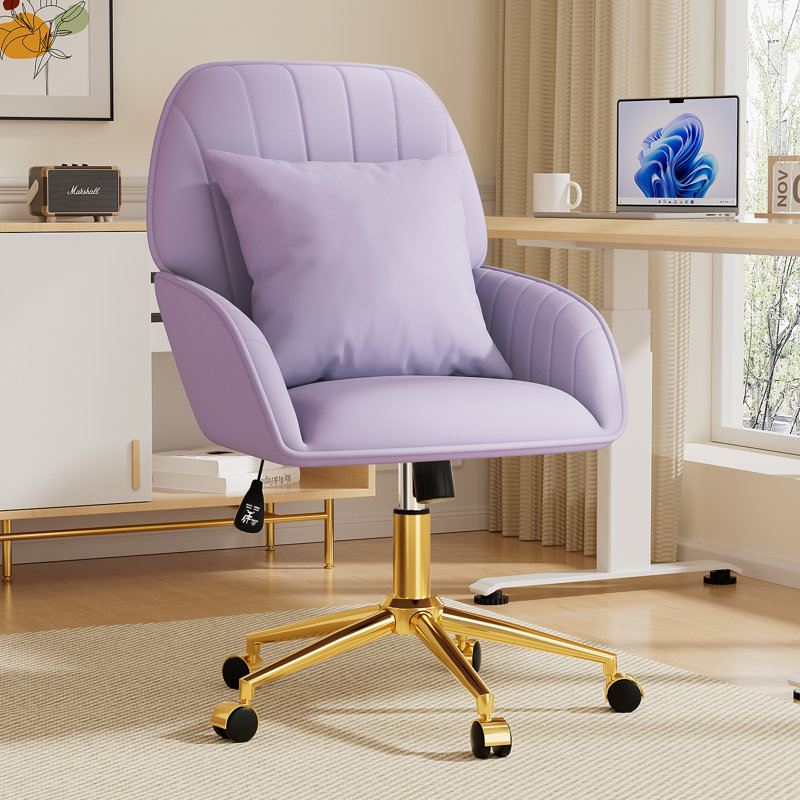  Home Office Chair, Velvet Makeup Vanity Chair, Comfy With Adjustable Swivel Wheels, For Living Room, Bedroom, Purple, Purple
