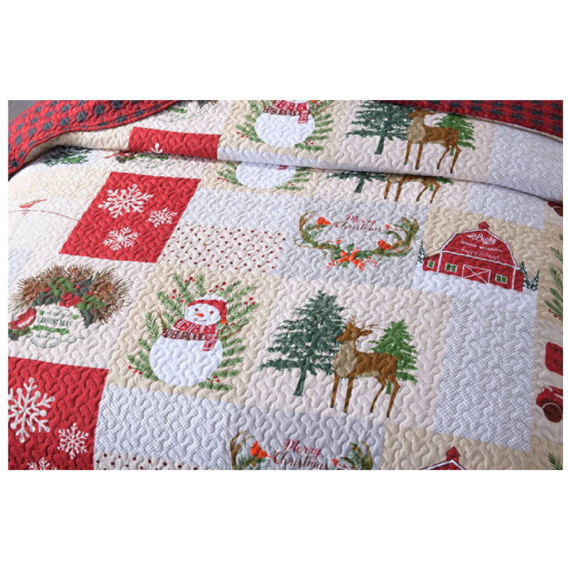 Christmas Red and Green Reversible Microfiber Queen Quilt Set