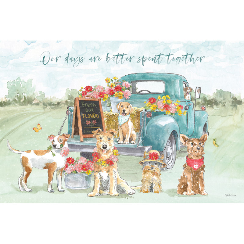 «Furry Pals I» par Beth Grove - reproduction imprimée, Cadre doré simple, Non, H 32 po x l 48 po