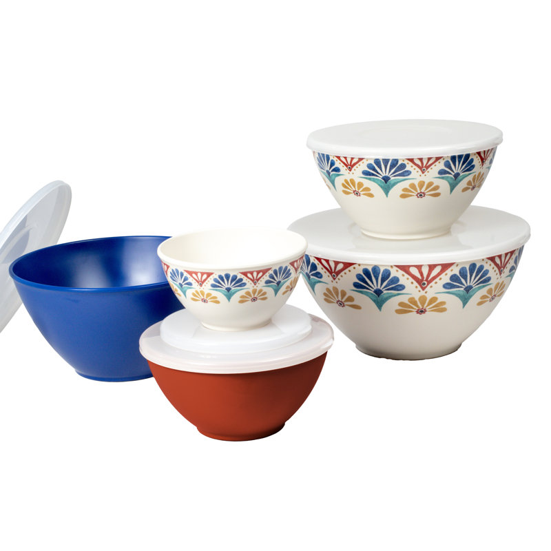 Rio Medallion Melamine Mixing Bowl Set with Lids - Multicolor - Set of 10