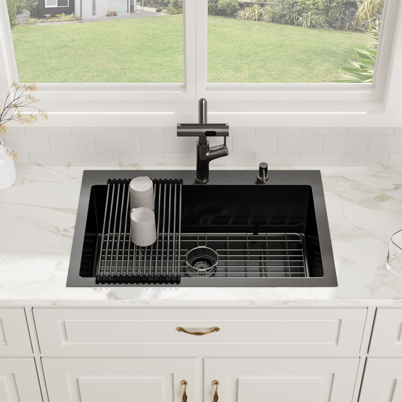 Évier de cuisine encastré à simple cuve en acier inoxydable de calibre 16 de L 30 po x l 22 po x P 10 po avec accessoires et robinet