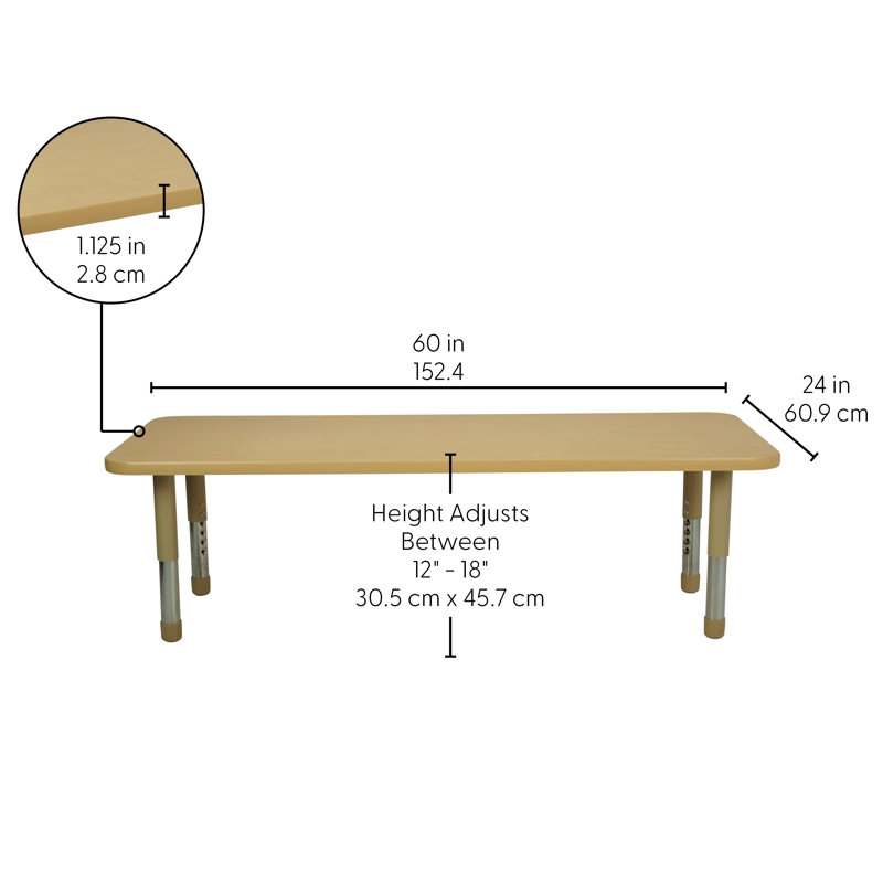 Table rectangulaire d'activités en T avec moulures totales réglables, H 18 po x l 60 po x P 24 po, Beige, Beige
