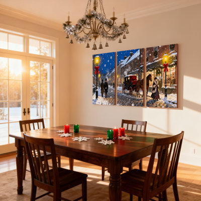 «Christmas Snowy Street Winter Carriot Scene», ensemble de 3 impressions d'art sur toile
