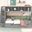Lit simple superposé au dessus d'un lit double, gris avec tablettes, escalier de rangement et 2 tiroirs. Idéal pour un lit de chambre à coucher fonctionnel dans une tablette, des tiroirs - Créez un espace confortable et pratique-1104963690-1104963988