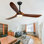 Ventilateur de plafond en bois massif à 3 pales avec lumière et télécommande