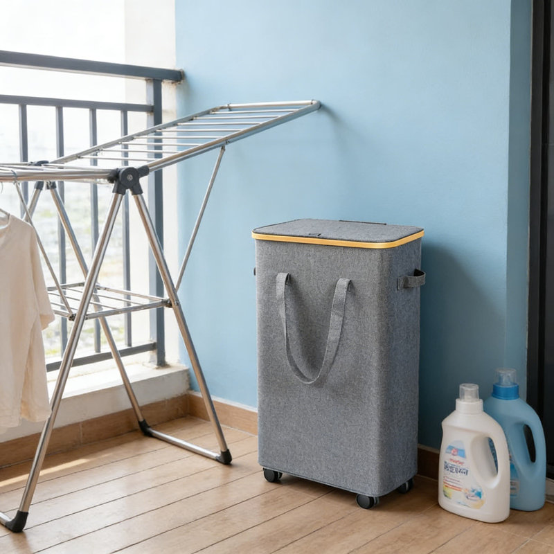 Grand panier à linge pliable avec roues et sac amovible, panier à linge de 100 L avec couvercle pour l'organisation de la salle de lavage, de la chambre à coucher, de la salle de bain et du dortoir