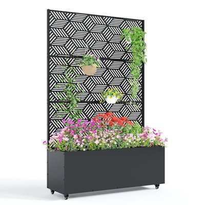 Boîte à fleurs en métal avec treillis, lit de jardin surélevé 71 po x 47 po x 16 po pour plantes grimpantes, légumes, écran d'intimité pour patio