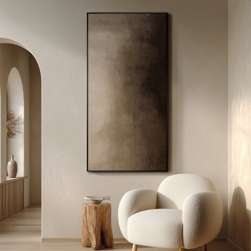 Très grande reproduction d'art sur tissu - Neutre brun, dégradé vertical, œuvre d'art abstraite pour le salon ou la chambre à coucher - «Assemblage requis du cadre (cadre non fini)»