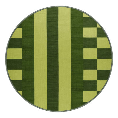 Machine Washable Checkered Green Area Rug
