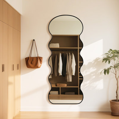 Miroir ondulé pleine longueur avec support pour chambre à coucher, vestiaire de salon