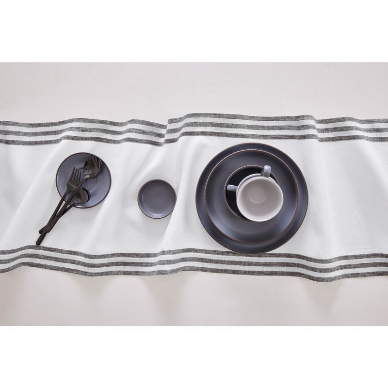 Mila - 100% Pure Linen Table Runner, Black, 90" x 14"