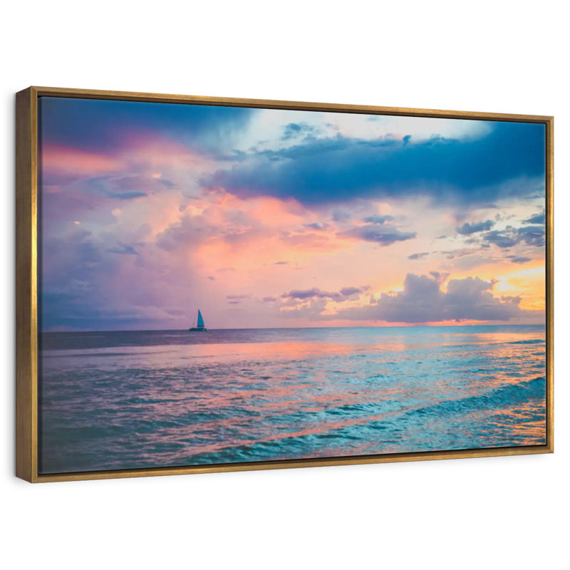 Coucher de soleil au Panama, Cadre flottant doré, 40 po x 27 po