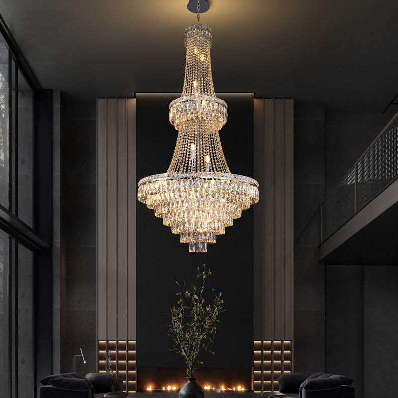 Lustre en cristal à niveaux à 29 niveaux pour hall d'entrée Mital Luxury, Chrome poli