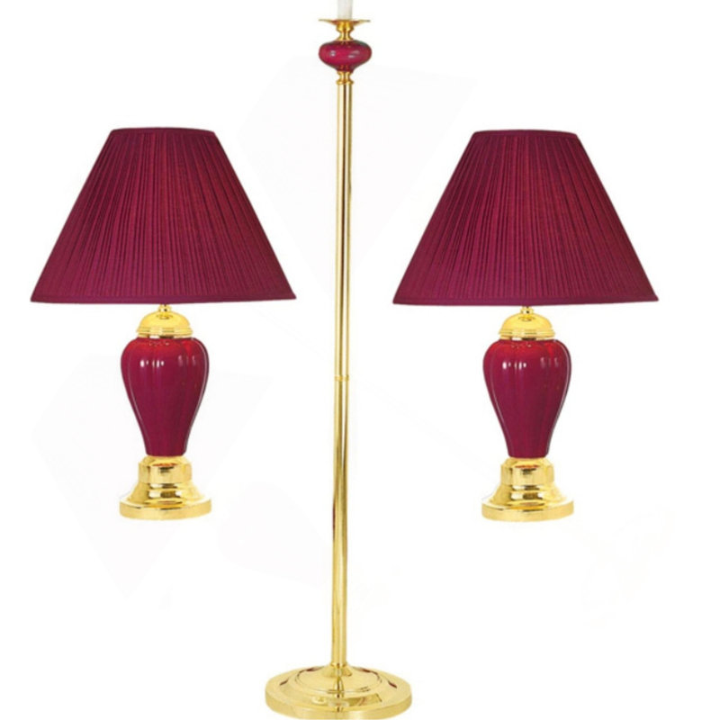 Ensemble de lampes en céramique 3 pièces, lampes sur pied et de table, Bourgogne