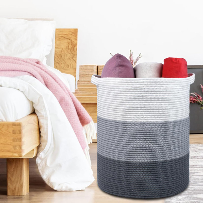 Large Woven Cotton Rope Storage Basket - Multi-Purpose Laundry Hamper, Nursery Basket & Toy Organizer - Sturdy Handmade Blanket Bin With Reinforced Handles For Home Decor