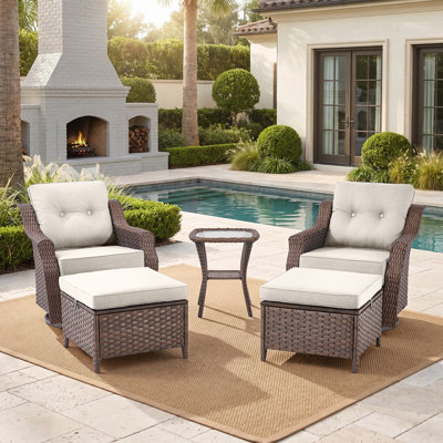 Elona 5 Piece Outdoor Wicker Swivel Glide Chair Set with Cushions