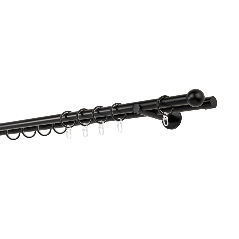 Curtain rod made to measure 20mm ball, 2cm H x 120cm W x 12cm D, Black
