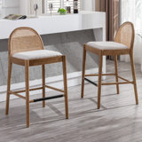 Modern Bar Stools Upholstered Counter Stools With Rattan Backrests And Wood Legs Kitchen Stools For Island
