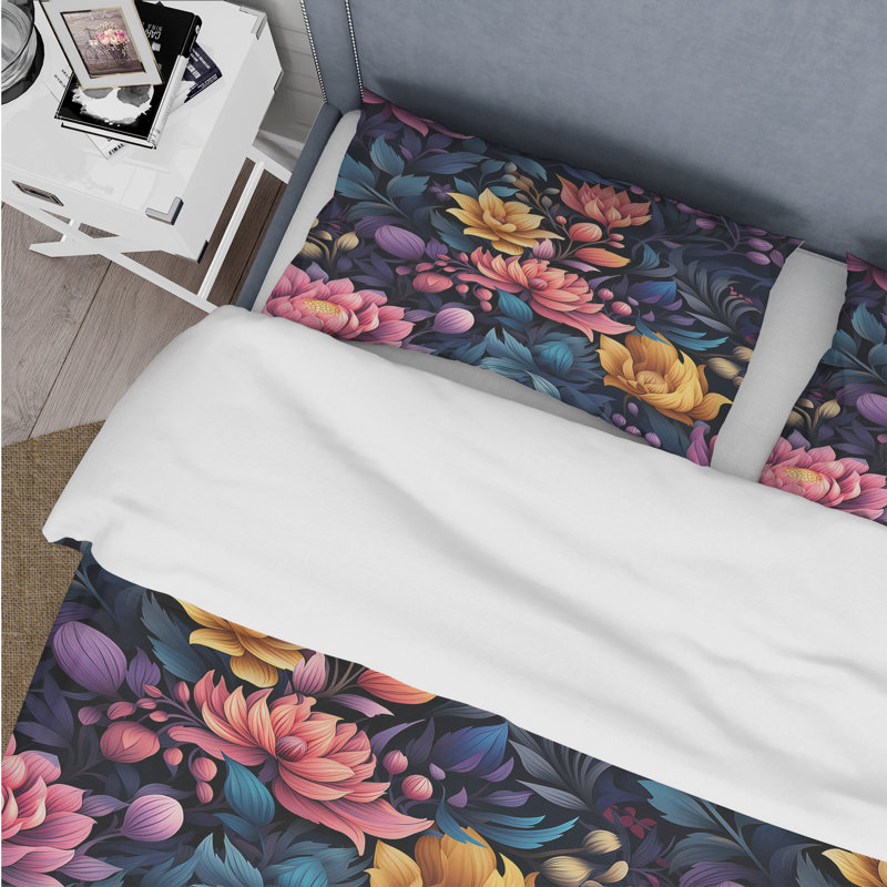 Literie enchantée de pivoines bohémiennes bleues et roses II, Housse de couette pour très grand lit et 2 très
