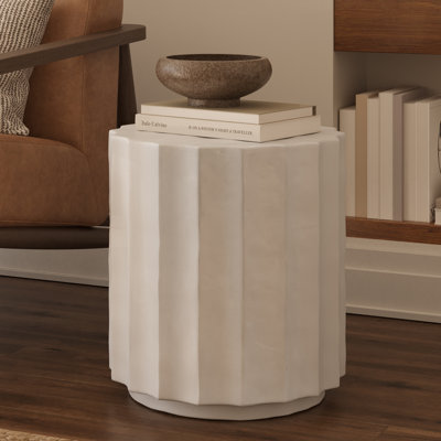 Kavala Hand-Crafted Fluted Textured Cement Side Table
