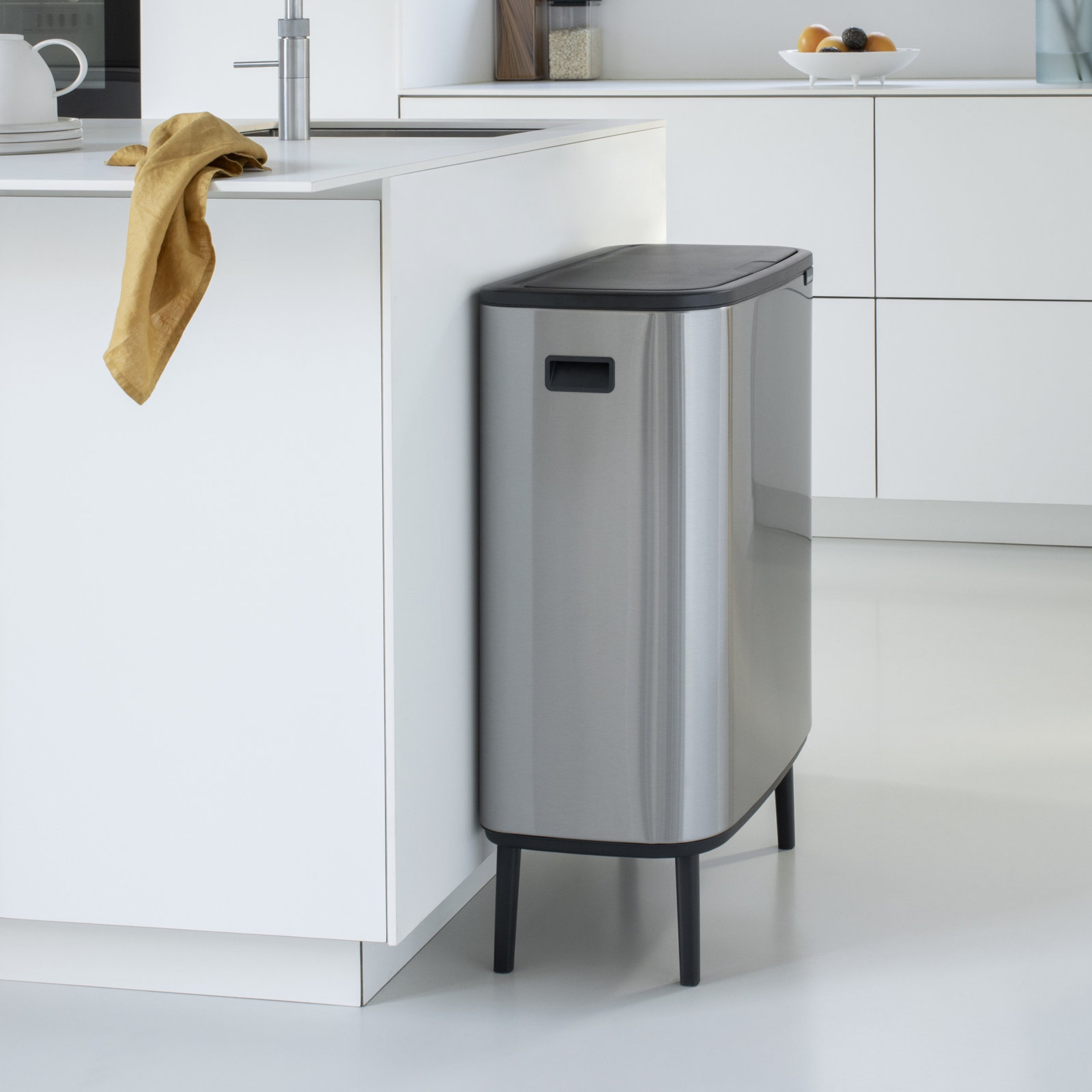Brabantia Bo Hi Touch Top Trash Can, 16 Gallon, Matte Steel Fingerprint Proof