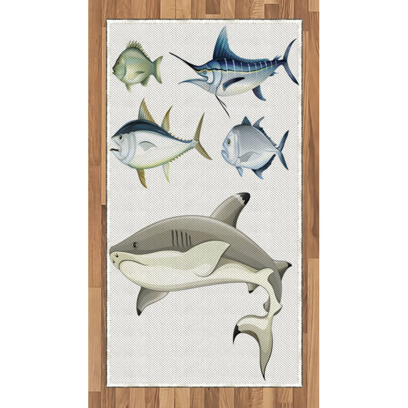 Tapis décoratif à poils longs en fibre de polyester à haute densité Fish, Rectangle 2 pi 7 po x 5 pi