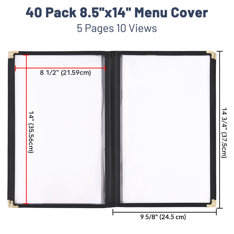 Paquet de 40 couvertures de menu de restaurant WeChef style livre 5 pages 10 vues, 8,5 po x 14 po - livre - 5 pages
