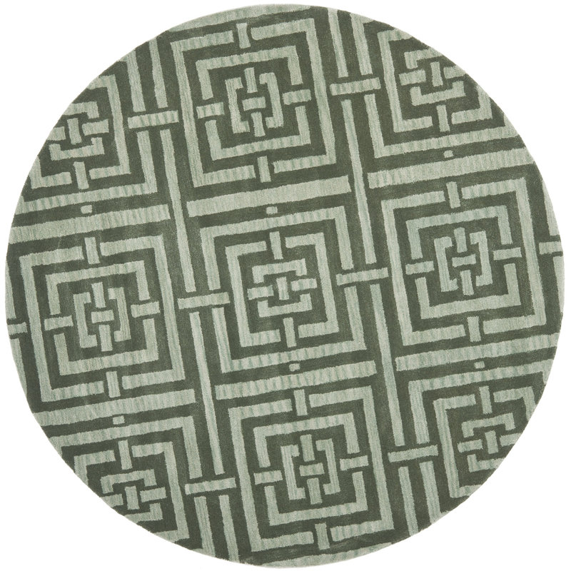 Secaucus Hand Tufted Wool Geometric Rug, Round 7'
