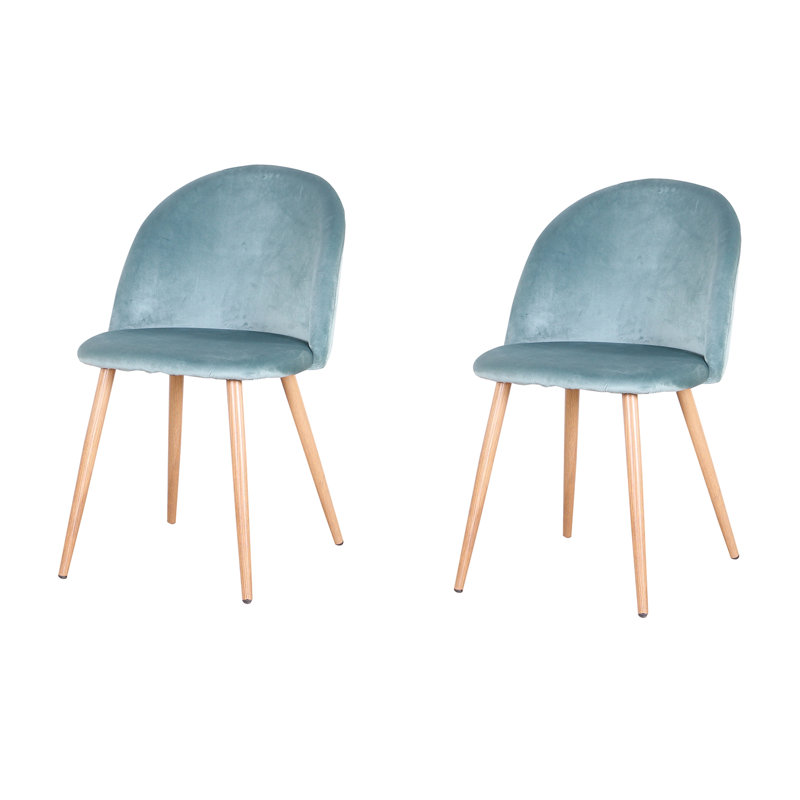 Mcburney 43cm H Velvet Upholstered Metal Side Chair, Light Blue