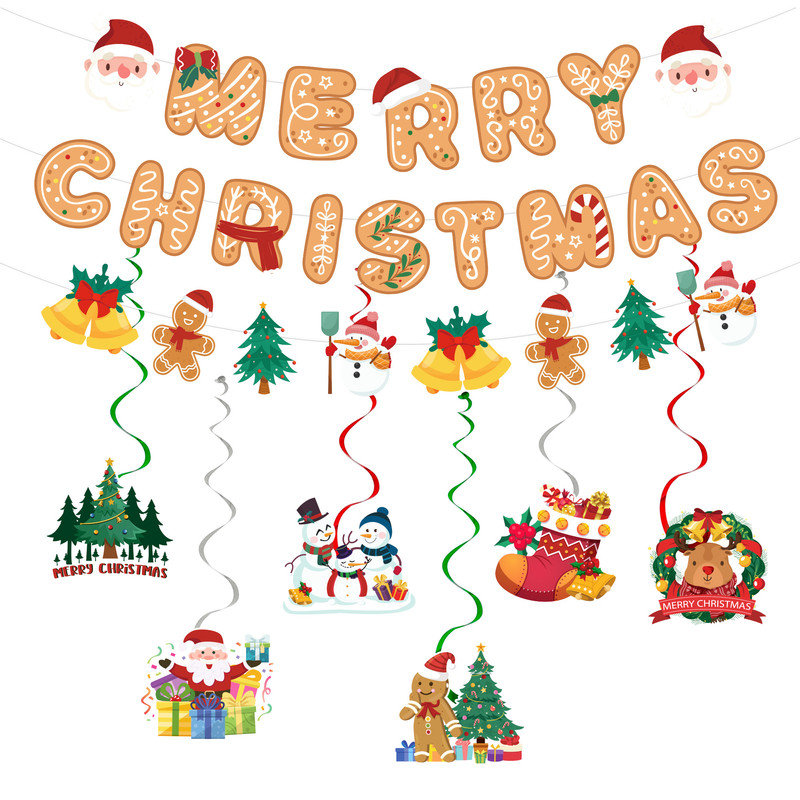 Christmas Party Supplies, 13 Pcs Hanging Swirls Banner Christmas Party Decorations Set