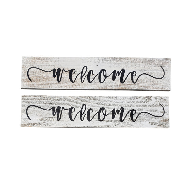 Décoration murale enseigne welcome, H 5,5 po x l 24 po x P 0,5 po, Blanc