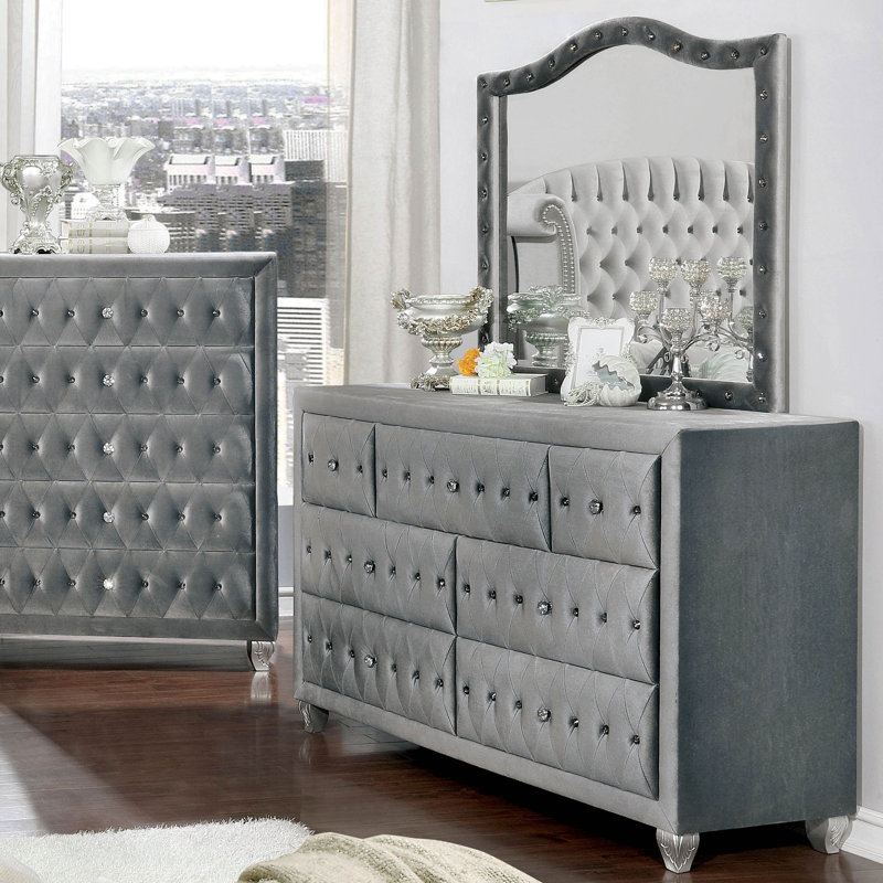 Commode 7 tiroirs avec miroir Dilbeck, Gris