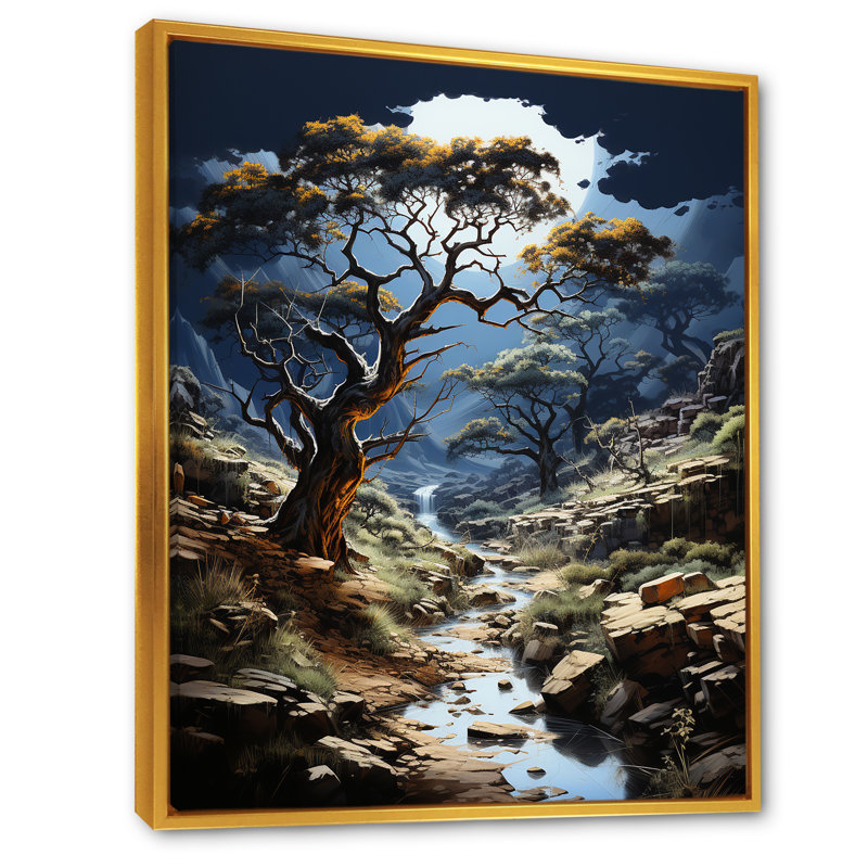 «Baobab Tree», reproduction d'art sur toile, Cadre flottant doré, H 20 po x l 12 po