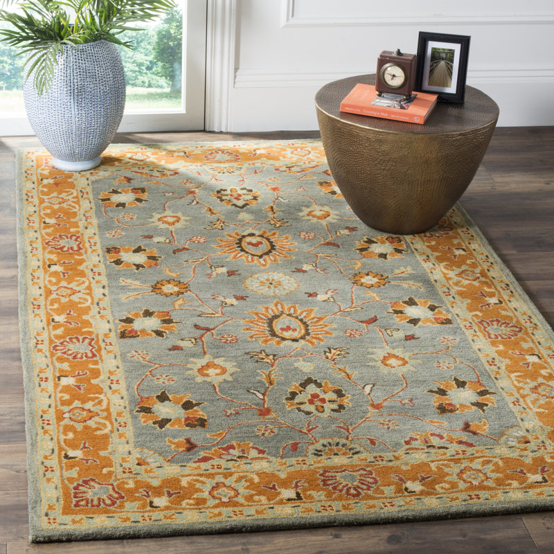 Cranmore Oriental Handmade Tufted Wool Grey/Orange Area Rug, Rectangle 6' x 9'