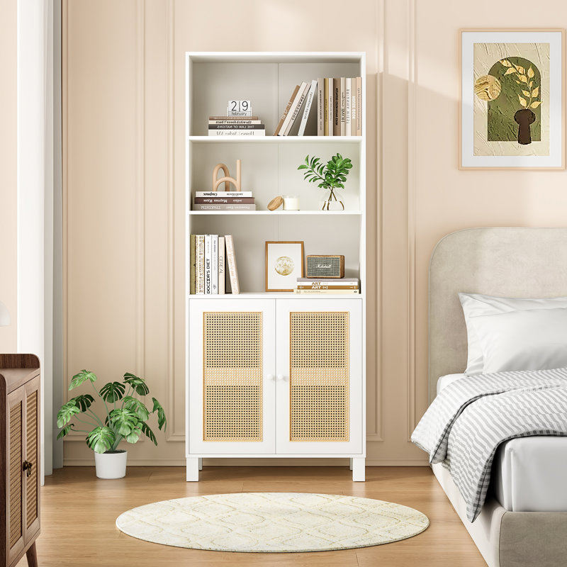 5 -Tier Storage Bookcase with 2 Doors And Adjustable Shelves, White